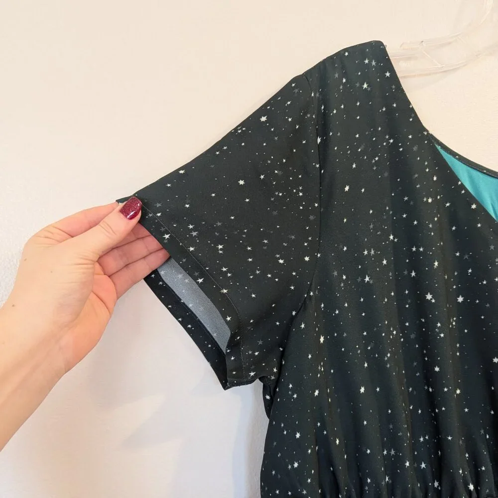 ESHAKTI Wayward Fancies Ombre Star Print Dress 1X-18W Crepe Pleated Empire Waist - Picture 4 of 11